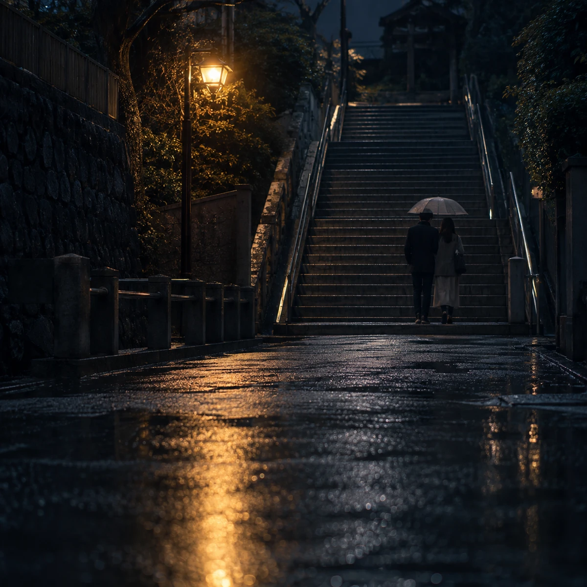 熱で揺らぐ夜明けの道。遠くからヘッドライトがこちらへ向かってくる