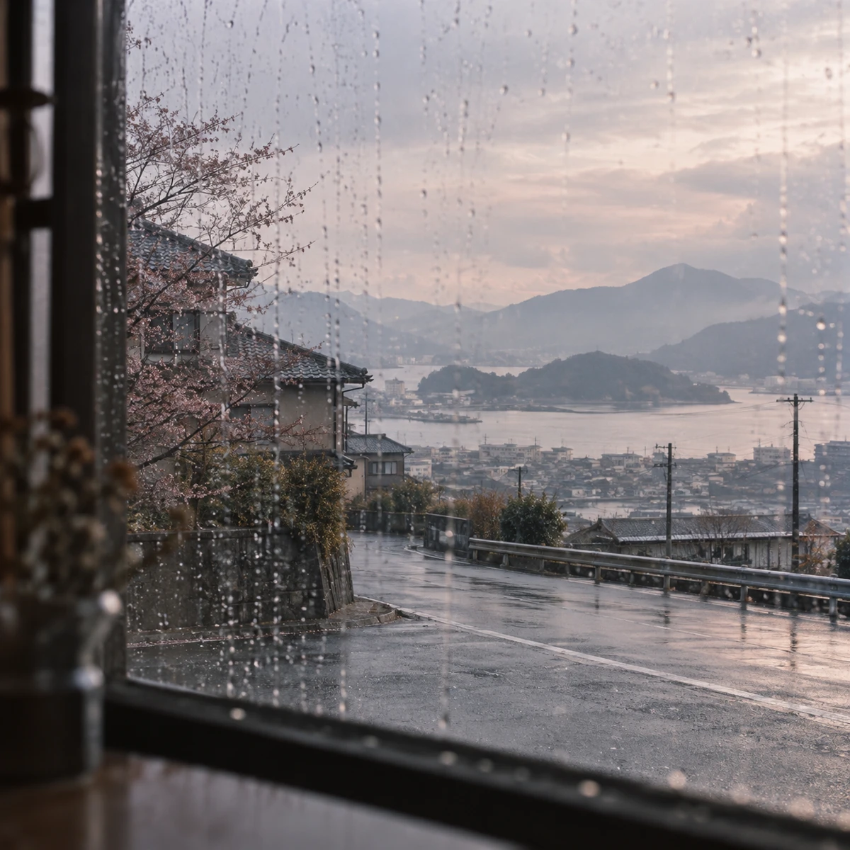 熱で揺らぐ夜明けの道。遠くからヘッドライトがこちらへ向かってくる