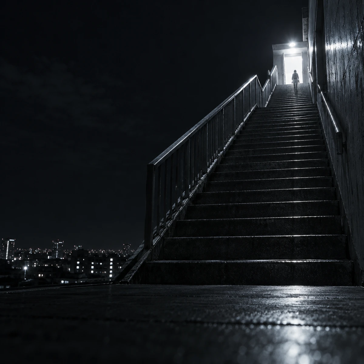 熱で揺らぐ夜明けの道。遠くからヘッドライトがこちらへ向かってくる