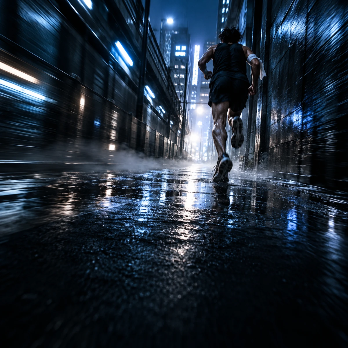熱で揺らぐ夜明けの道。遠くからヘッドライトがこちらへ向かってくる