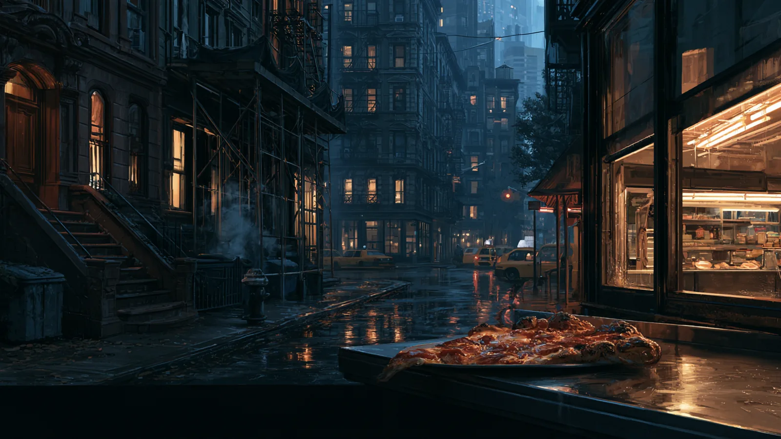 ニューヨークの夜の情景（AI生成イラスト・特定の店舗ではありません） / New York at night (AI-generated illustration, not a specific venue)
